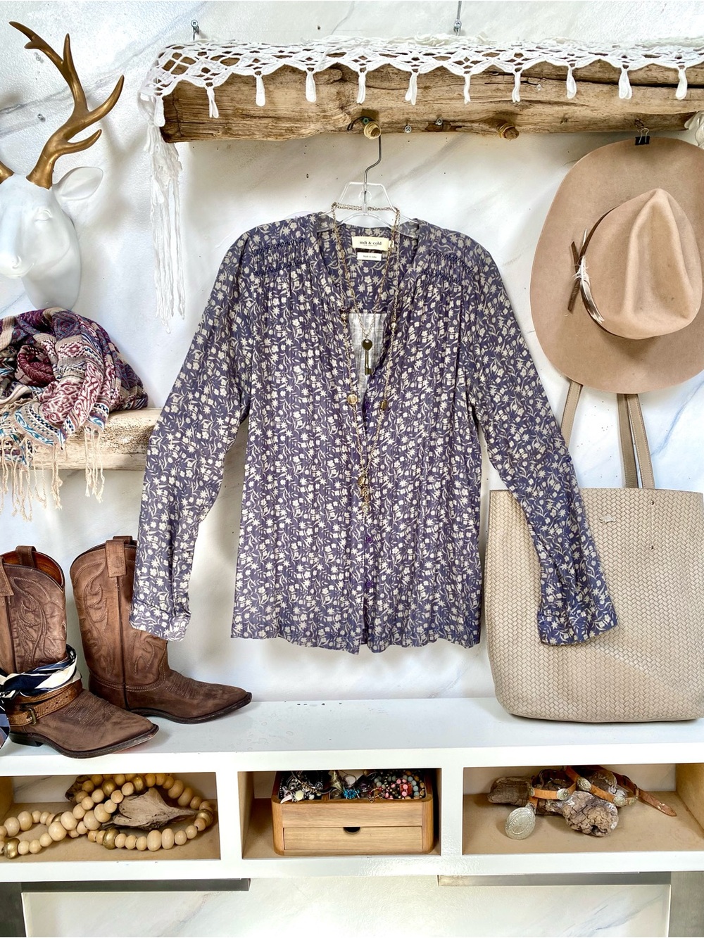 Anthropologie Indi & Cold Enchanting cottagecore farmhouse vibe boho shirt
